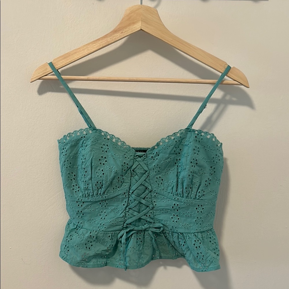 Teal Cotton Eyelet Women's Top XXS